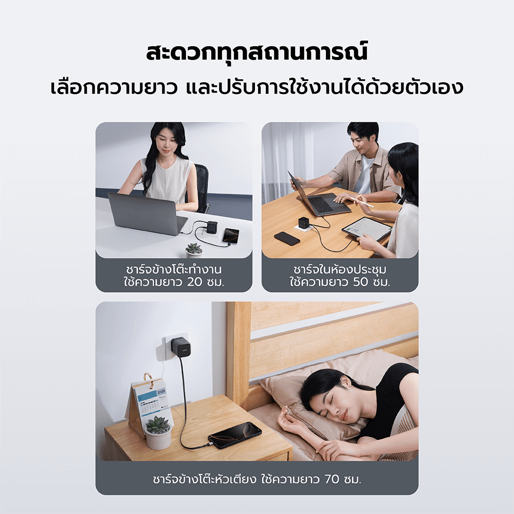 หัวชาร์จเร็วพร้อมสาย CUKTECH AD653W สีขาว GAN 65W รองรับ PD, PPS, QC_6